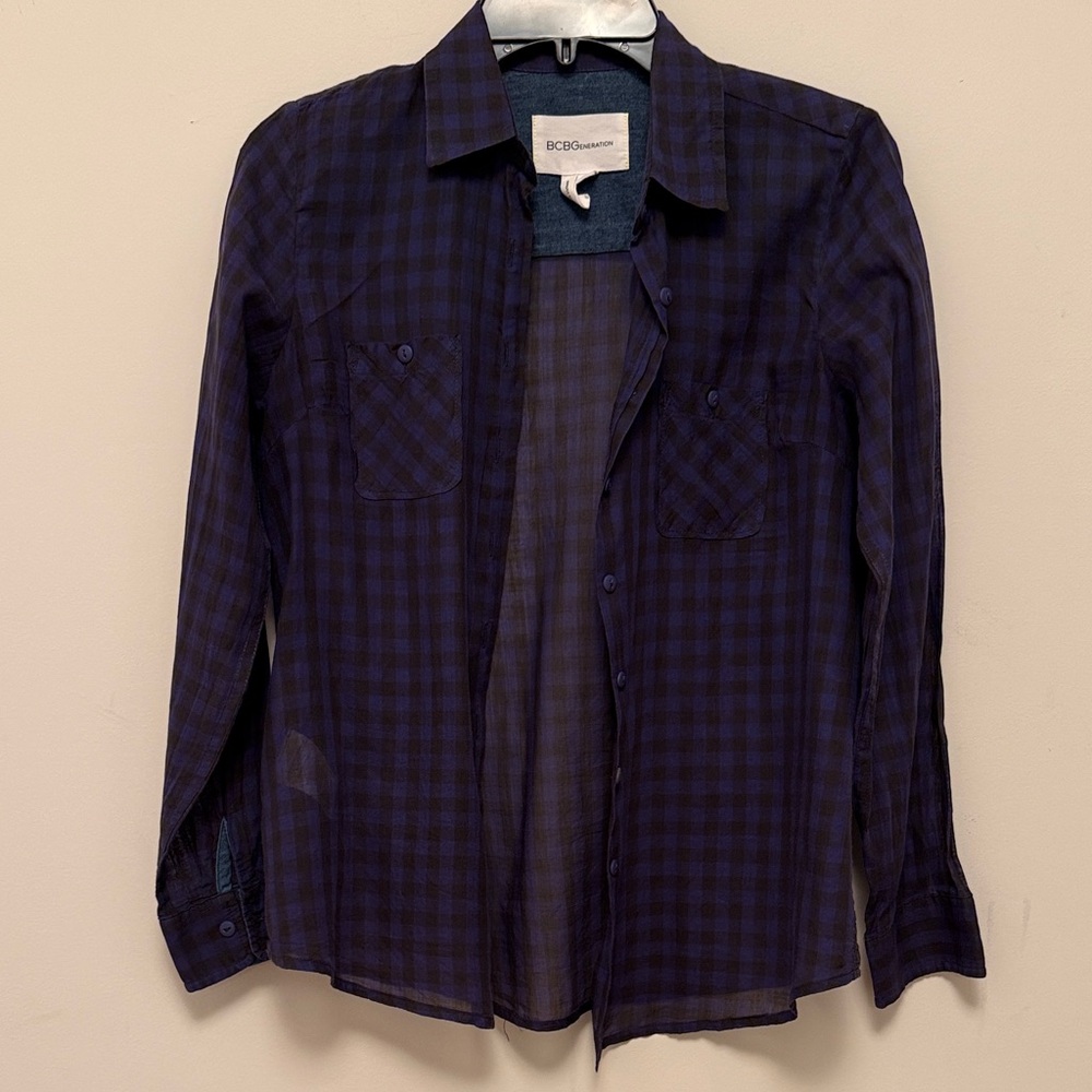 BCBGeneration Purple and Black Checkered Shirt